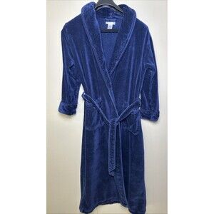 Cabernet Navy Blue Small Thick Cotton Tie Shawl Robe Long Heavy Terry Cloth